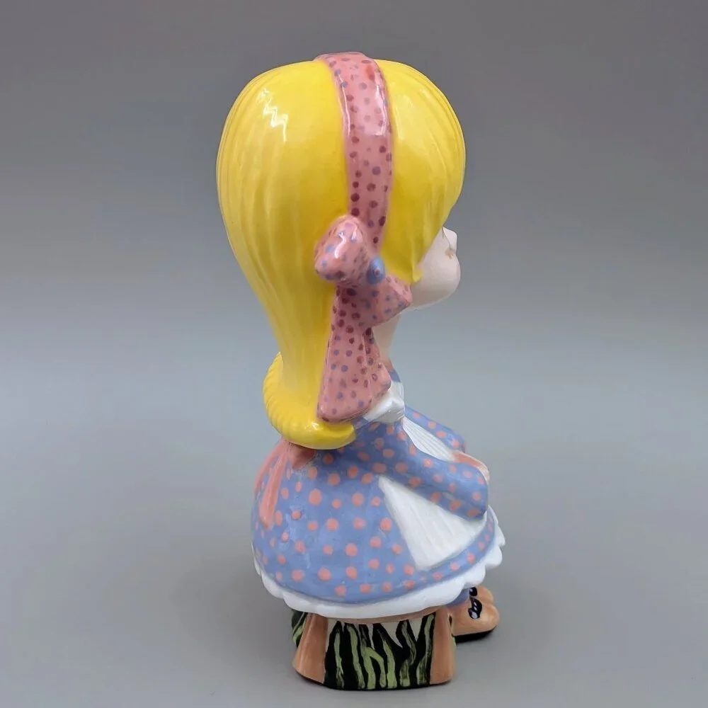 Vintage Hand Painted Retro Kitsch Hobby Ceramic - Chibi Style Girl on Stool
